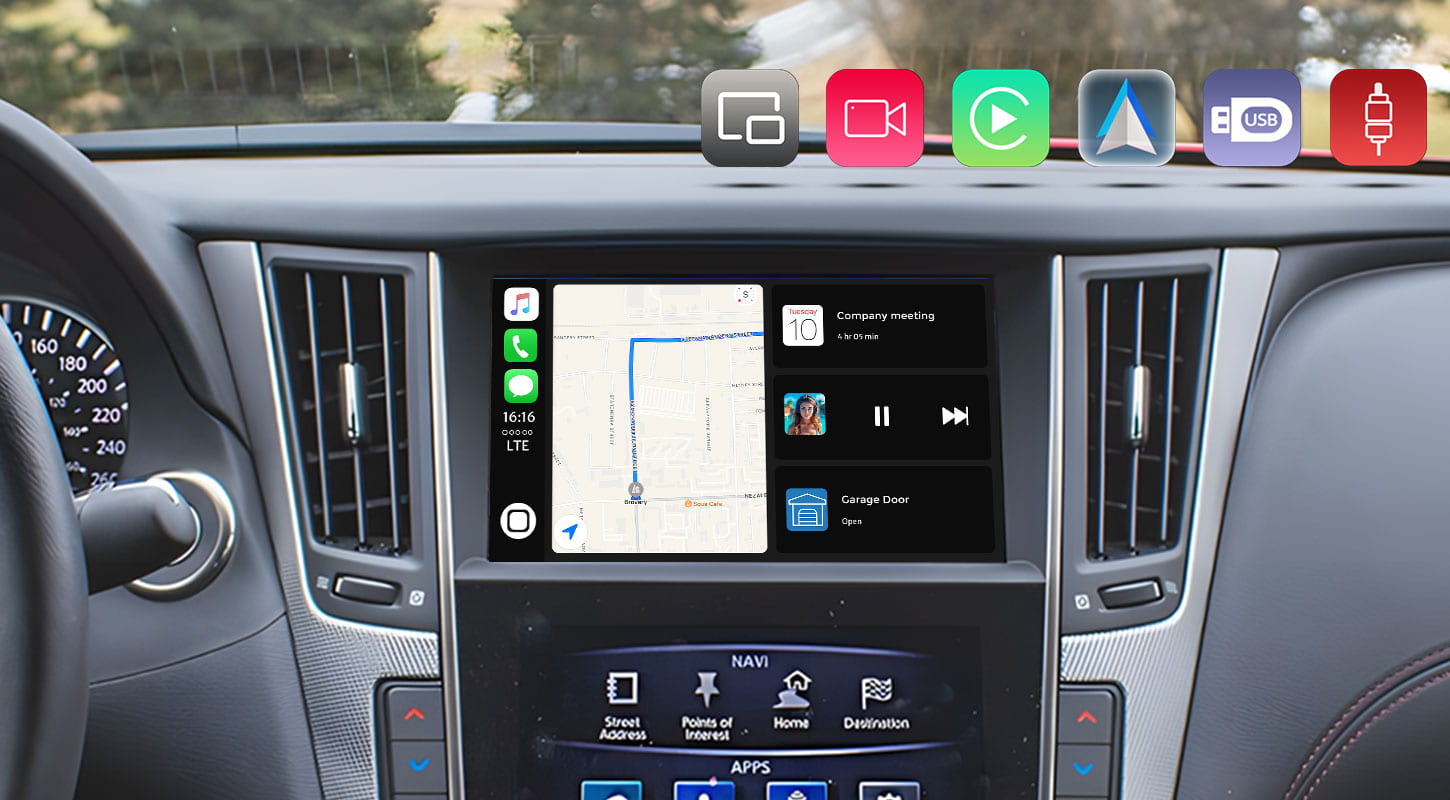 7 inch Wireless CarPlay Android Auto Kit Module Box Rear Camera Interface For Infiniti Q50L 2020
